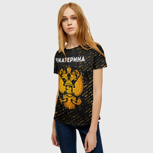 Женская футболка 3D с принтом Екатерина и зологой герб РФ, фото на моделе #1