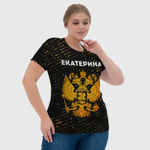 Женская футболка 3D с принтом Екатерина и зологой герб РФ, фото #4