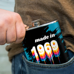 Фляга с принтом Made in 1969: liquid art для любого человека, вид спереди №4. Цвет основы: металл