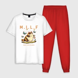 Мужская пижама с белой футболкой хлопок Man I Love Felines