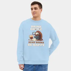Мужской свитшот oversize без начеса хлопок Drink Coffee, Read Books, Be Happy - фото 2