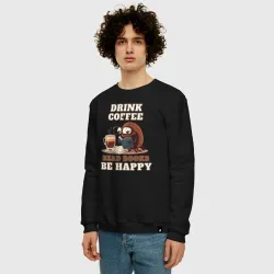 Мужской свитшот хлопок Drink Coffee, Read Books, Be Happy - фото 2