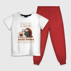 Детская пижама с белой футболкой Drink Coffee, Read Books, Be Happy