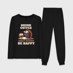 Женская пижама с лонгсливом хлопок Drink Coffee, Read Books, Be Happy