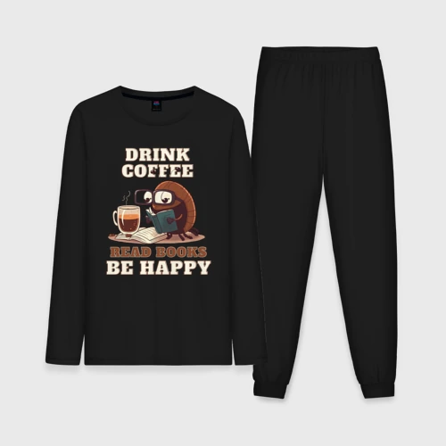 Мужская пижама с лонгсливом хлопок Drink Coffee, Read Books, Be Happy