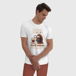 Мужская пижама с белой футболкой хлопок Drink Coffee, Read Books, Be Happy - фото 2