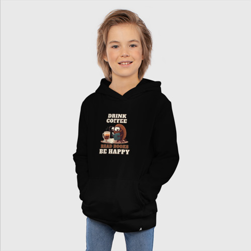 Детская толстовка хлопок Drink Coffee, Read Books, Be Happy, цвет черный - фото 5