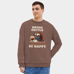 Мужской свитшот oversize без начеса хлопок Drink Coffee, Read Books, Be Happy - фото 2
