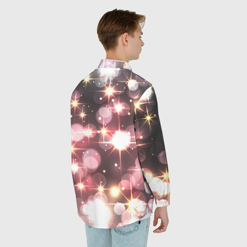 Мужская рубашка oversize 3D с принтом Сияние розовых и золотых блесток на черном фоне, вид сзади #2