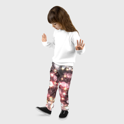 Детские брюки 3D Сияние розовых и золотых блесток на черном фоне, цвет 3D печать - фото 3