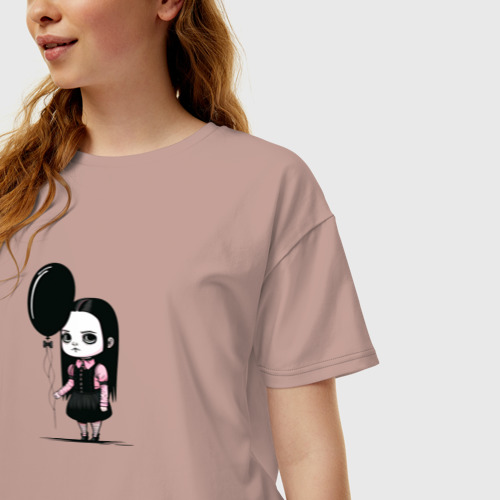 Женская футболка хлопок Oversize Мрачная девочка, цвет пыльно-розовый - фото 3