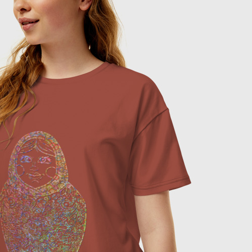 Женская футболка хлопок Oversize Матрешка - узоры, цвет кирпичный - фото 3