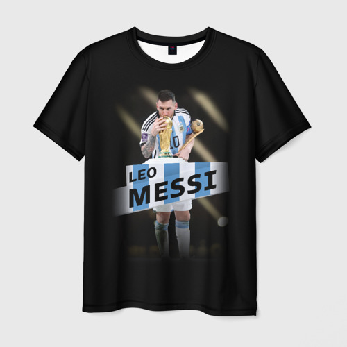 Мужская футболка с принтом Лео Месси чемпион Мира, вид спереди №1