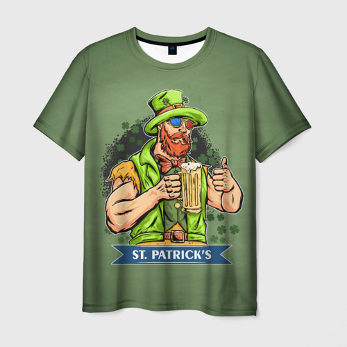 Мужская футболка с принтом Мужик с пивом, вид спереди №1