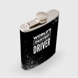 Фляга с принтом World's okayest driver - Dark для любого человека, вид спереди №2. Цвет основы: металл