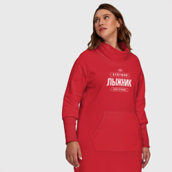 Платье с принтом Надпись: будущий лучший лыжник для женщины, вид на модели спереди №5. Цвет основы: красный