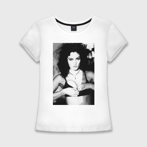 Женская футболка хлопок Slim Дерзкая Моника Беллуччи - Monica Bellucci, цвет белый