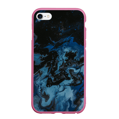 Чехол для iPhone 6/6S матовый с принтом Волны тёмно-синей краски во тьме, вид спереди #2