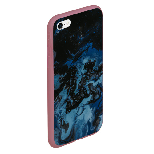 Чехол для iPhone 6/6S матовый с принтом Волны тёмно-синей краски во тьме, вид сбоку #3