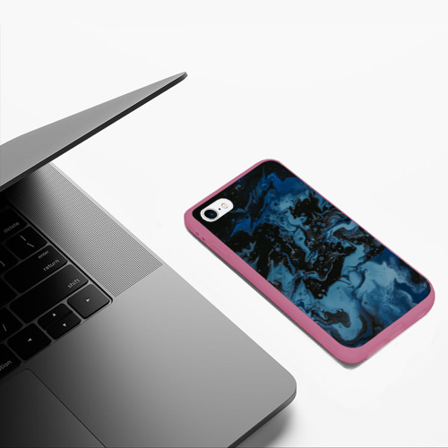 Чехол для iPhone 6/6S матовый с принтом Волны тёмно-синей краски во тьме, фото #5