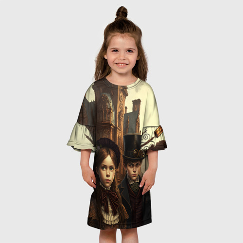Детское платье 3D с принтом Victorian boy and girl, вид сбоку #3