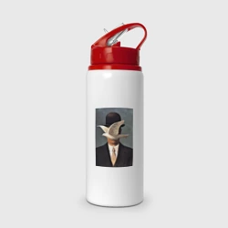 Бутылка для воды с трубочкой Человек в котелке - художник Рене Магритт