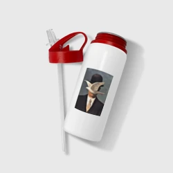 Бутылка для воды с трубочкой Человек в котелке - художник Рене Магритт - фото 2