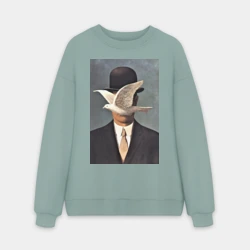 Мужской свитшот oversize без начеса хлопок Человек в котелке - художник Рене Магритт