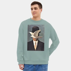 Мужской свитшот oversize без начеса хлопок Человек в котелке - художник Рене Магритт - фото 2