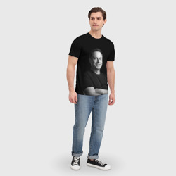 Футболка с принтом Илон Маск, портрет для женщины, вид на модели спереди №3. Цвет основы: белый