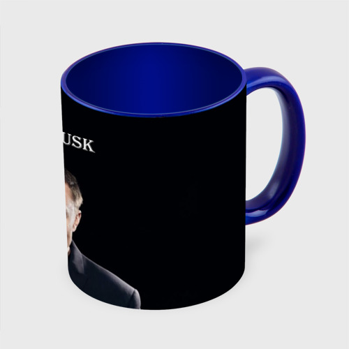 Кружка с полной запечаткой Илон Маск, портрет на черном фоне, цвет белый + синий - фото 3