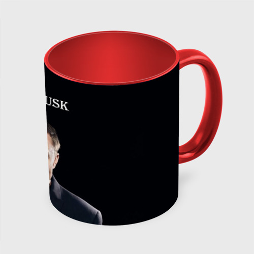 Кружка с полной запечаткой Илон Маск, портрет на черном фоне, цвет белый + красный - фото 3
