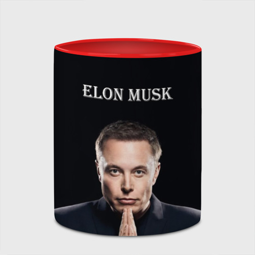 Кружка с полной запечаткой Илон Маск, портрет на черном фоне, цвет белый + красный - фото 4