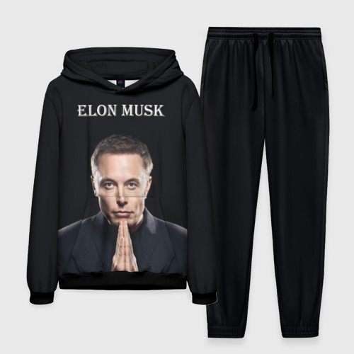 Мужской костюм с толстовкой 3D Илон Маск, портрет на черном фоне, цвет черный