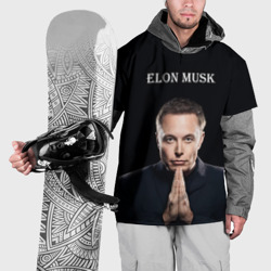 Накидка на куртку 3D Илон Маск, портрет на черном фоне