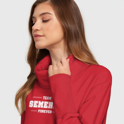 Платье с принтом Team Semenov forever - фамилия на латинице для женщины, вид на модели спереди №4. Цвет основы: красный