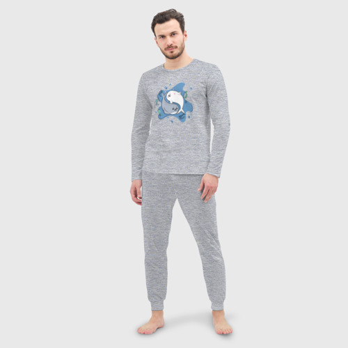 Мужская пижама с лонгсливом хлопок Пара тюленей, цвет меланж - фото 3