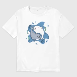 Женская футболка хлопок Oversize Пара тюленей