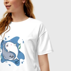 Женская футболка хлопок Oversize Пара тюленей - фото 2