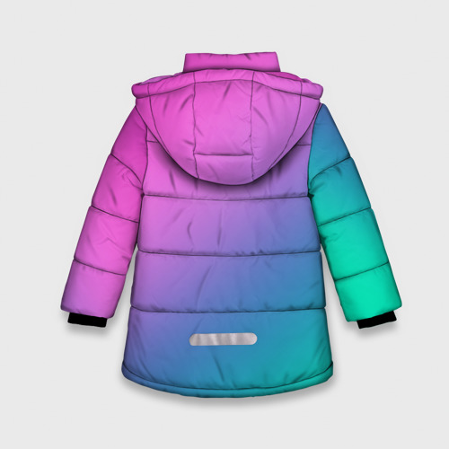 Зимняя куртка для девочек 3D с принтом Розовый с бирюзовым и синим градиент, вид сзади #1