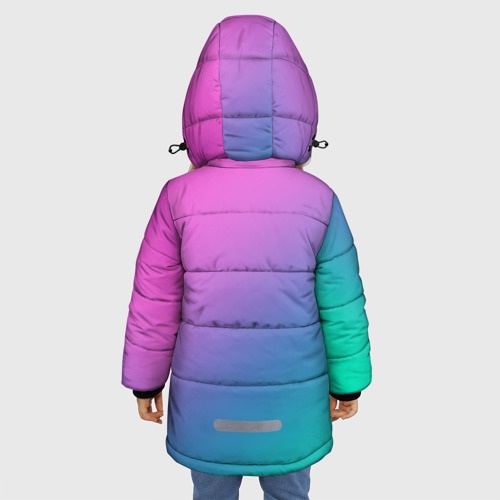 Зимняя куртка для девочек 3D с принтом Розовый с бирюзовым и синим градиент, вид сзади #2