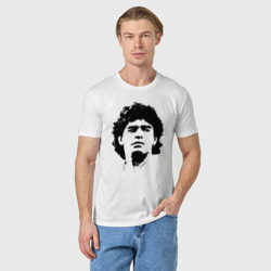 Футболка с принтом Face Maradona для мужчины, вид на модели спереди №2. Цвет основы: белый