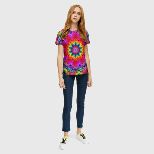 Женская футболка 3D с принтом Волшебный радужный цветок, вид сбоку #3