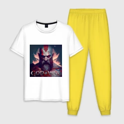 Мужская пижама с белой футболкой хлопок Кратос, бог войны