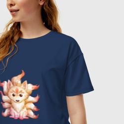 Женская футболка хлопок Oversize Милый девятихвостый демон - фото 2