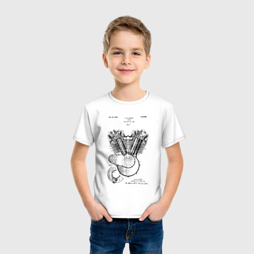 Детская футболка хлопок Патент на двигатель мотоцикла, цвет белый - фото 3