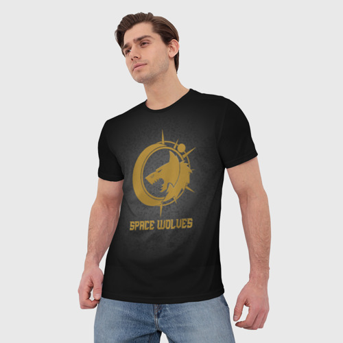 Мужская футболка 3D с принтом Космические волки, фото на моделе #1