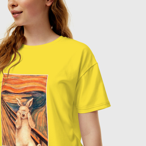 Женская футболка хлопок Oversize с принтом Крик кролика Мунк, фото на моделе #1