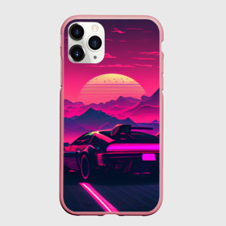 Чехол для iPhone 11 Pro Max матовый Синтвейв закат с автомобилем