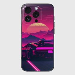 Чехол для iPhone 16 Pro силиконовый с защитой камеры Синтвейв закат с автомобилем
